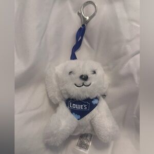 Lowe's White Plush Puppy Keychain with Blue Bandana